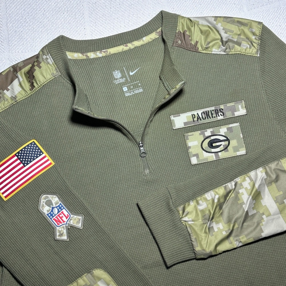 Nike Green Bay Packers NFL Mens Medium Salute to Service 1/4 Zip Thermal Waffle